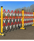 Heavy Duty Expandable Traffic Fence Slick Rolling Pedestrian Safety Barrier in red and white pattern displayed outdoors.