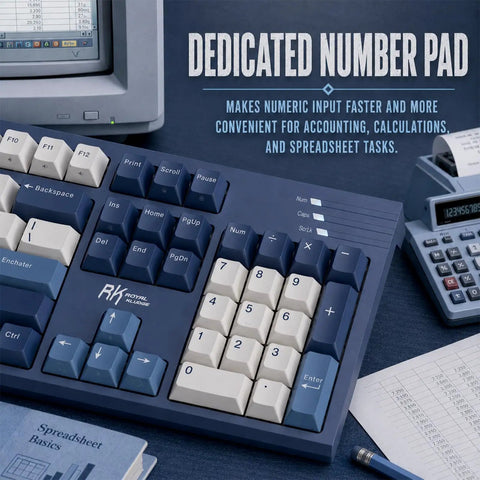Full Size Gasket Mount Mechanical Keyboard With Wired Usb And Built In Windows Mac Switch for fast numeric input and spreadsheet tasks.