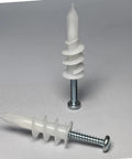 Heavy Duty Self Drilling Drywall Anchors With Screws For No Sweat Quick Snap Installation Into Hollow Walls Pack Of Four, featuring white plastic anchor and metal screw.