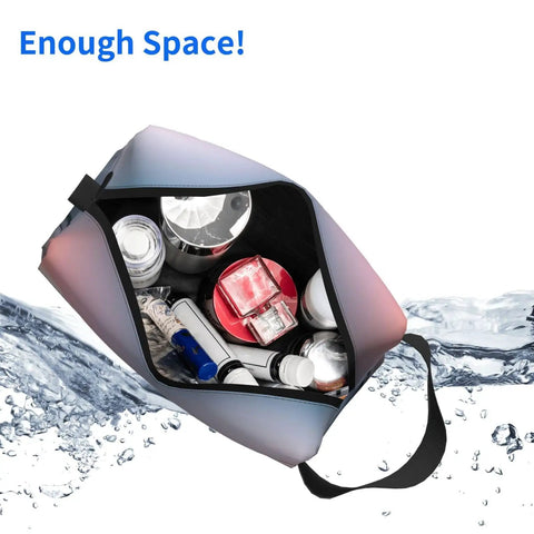 Open view of Aircraft Print Travel Cosmetic Bag Large Dopp Kit for Makeup and Toiletries, showing spacious interior with items.