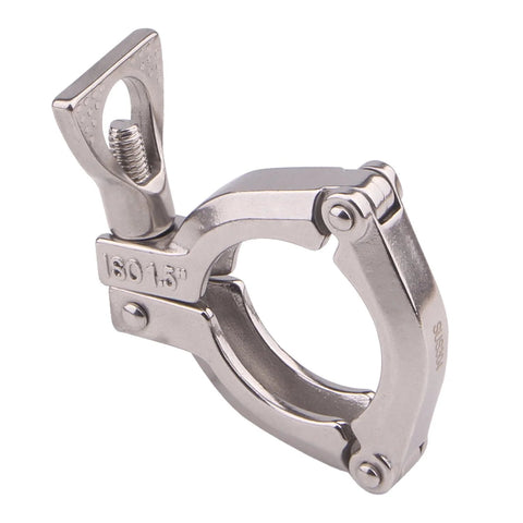 Side view of 1.5 inch 304 stainless steel tri-clamp sanitary clamp; three-segment design