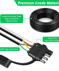 35Ft 4 Pin 5 Wire Trailer Wiring Harness with Jacketed 16AWG Cable Waterproof 4 Way Flat Plug Close-up View