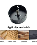 Pro Grade Heavy Duty Bi Metal Hole Saw Drill Sharp Cutter Rock Hard Edge Zero Binding Design Straight Shooting Performance For Wood And Plastic 3.5 Inch Tool, close-up view of hole saw with applicable materials.