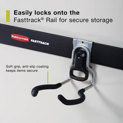 Garage FastTrack Power Tool Holder Satin Nickel Wall Mounted Storage System holds power tools with hooks on rail