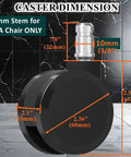 Caster dimensions showing 10mm stem and 22mm shaft for IKEA chairs, perfect addition to Silky Smooth Office Chair Casters.