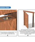 Installation steps for Beefed Up Heavy Duty Pivot Hinge Kit For Hidden Doors And Bookcase Doors showing door position adjustment.