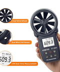 Pro Handheld HVAC Anemometer And CFM Flow Meter With Wet Bulb Temp Wind Speed Temperature Humidity Dew Point And Max Min Readouts For Smooth Boss Level HVAC Balancing And Quick Computer Sync, 8-leaf wind wheel