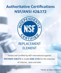 NSF certification for Opal Nugget Ice Maker Filter 4 Pack Replacement, NSF 42 and 372 certified, shown with NSF logo.