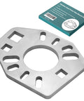 Stainless steel pinion yoke wrench plate with center hole and multiple slots for yokes and axles (front view)