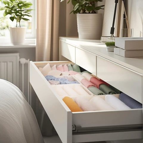 Slick Storage Setup 10 Pack Drawer Organizer Bin Set For Sorting Clothes And Underwear Foldable Closet Dividers In Beige That Keep Your Nursery And Bedroom Totally Neat Without The Clutter