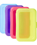 Four Pack Large Pencil Cases Set For School, Office, And College Durable Plastic Storage Organizer Boxes In Bright Pink, Yellow, Blue, And Purple