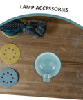 Heavy-Duty Round Machine Tool Lampshade With Protective Cover For Industrial Workbench Lighting showing blue lamp accessory with sanding discs.