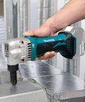 18V LXT Cordless 16 Gauge Metal Nibbler in use, cutting sheet metal with rotating die holder, 1,900 SPM, tool only for pros