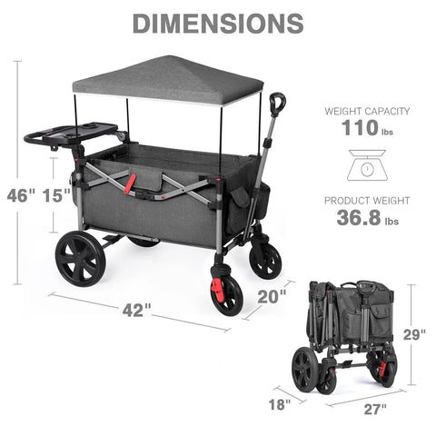 Foldable Wagon For Two Kids And Cargo With Adjustable Telescoping Handle, Collapsible Stroller Wagon dimensions and features