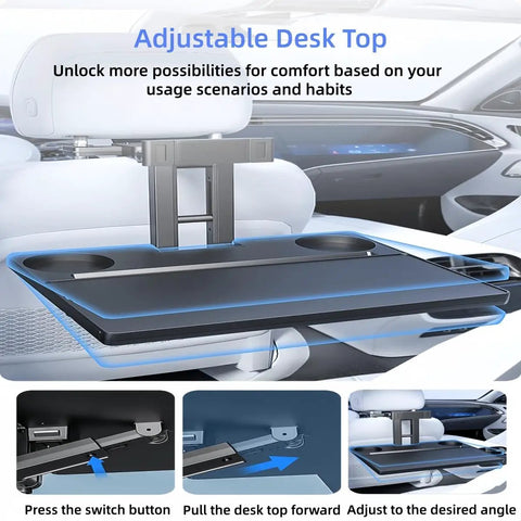 Adjustable Slick Heavy Duty Abs Steering Wheel Dashboard Tray Compatible With Tesla Cybertruck 2023 To 2025 with cup slots.