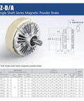 Single Shaft Magnetic Powder Brake 24V 6 to 100Nm diagram and specifications for industrial use