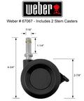 Genesis II Locking Caster Wheels Set For Grill Mobility, 2 Pack, Black, genuine replacement casters with measurements shown