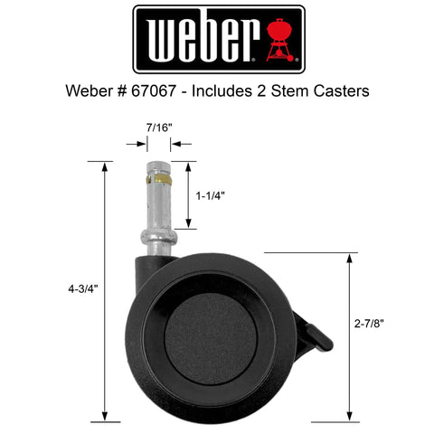 Genesis II Locking Caster Wheels Set For Grill Mobility, 2 Pack, Black, genuine replacement casters with measurements shown