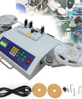 Automatic SMT SMD Parts Counter With LCD Display And Capacitance Reel Counter For Pro Grade Precision Mechanical Parts Processing, 25W Photoelectric Counting Machine For High Accuracy Component Counting. Gray metal bench-top reel counter with LCD, tape reels, and power cord