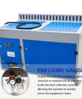 Heavy Duty Metalworking Downdraft Table Dust Collector With Side Suction For Shop Fine Dust Capture And Multi Stage Filtration, showing pressure gauge and control panel.
