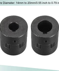 Beefy Flexible Coupling Shaft 14mm To 20mm Bore 53mm Length 44.5mm OD Motor Coupler Joint for servo and stepper motors shown side by side.
