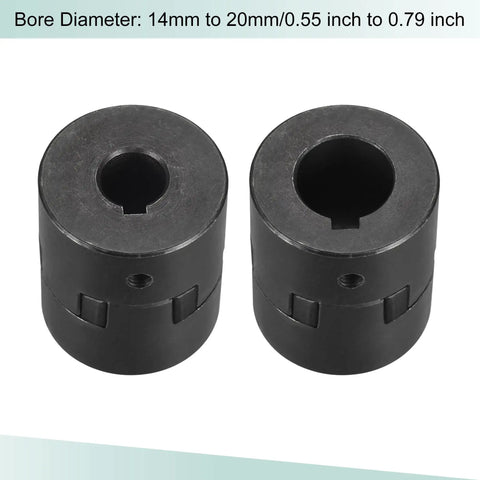 Beefy Flexible Coupling Shaft 14mm To 20mm Bore 53mm Length 44.5mm OD Motor Coupler Joint for servo and stepper motors shown side by side.