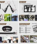 Folding pliers, saber card, survival bracelet, and emergency blanket from 238 Piece Emergency Survival Kit With First Aid Tools Tactical Molle Pouch Emergency Tent And Blanket 22 In 1 Multi Tool Ideal For Earthquakes Outdoor Adventure Camping Hiking Hunting.