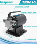 Portable Electric Water Transfer Pump 1/10 HP With Suction Hose Kit showing ergonomic handle and 3/4" brass adapters.