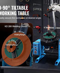 Built Different Rotary Welding Positioner Table With 30 Kilogram Capacity And Easy 0 To 90 Degree Tilting Plus Smooth 1 To 15 Rpm Rotation For Knockout Precision Without The Hassle in workshop showing clamping range.