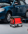 Tool Box With Built In Creeper Seat And Three Drawer Heavy Duty Tool Chest On Four Rolling Casters for garage work