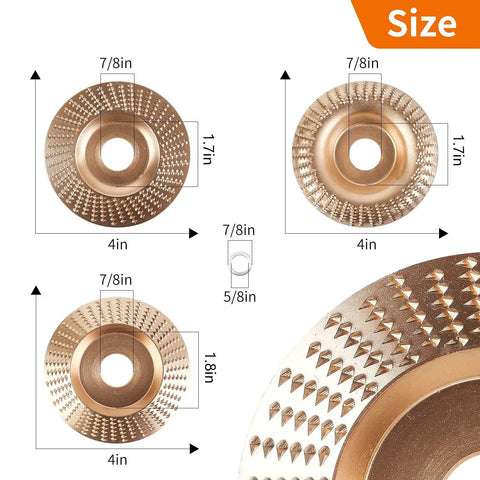 Diagram of Three Piece Angle Grinder Polishing Pad Set For Four And A Half Inch Grinders Wood Carving Discs with size details