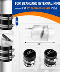 2-inch sump pump check valve with spring-loaded flapper; clear body with steel clamps for 2-inch Schedule 40 PVC
