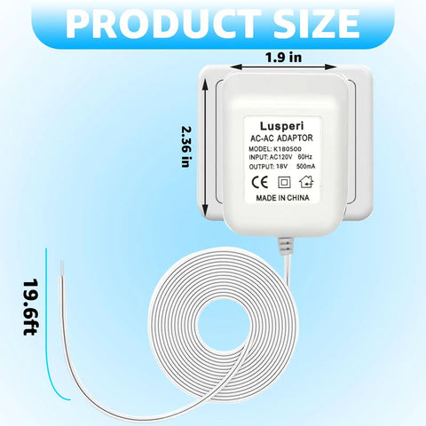 Extra Long 16.4Ft Doorbell Transformer 24V 500mA With Ultra Long Cord For Video Doorbells Like Ring Nest Hello Wyze And Eufy