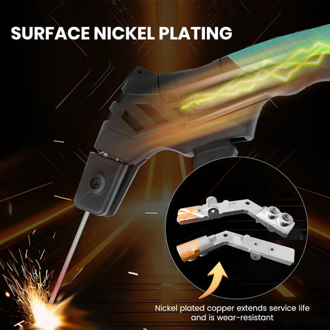 Ergonomic copper welding stinger with nickel plating for durability and improved wear resistance.