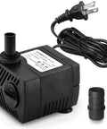 Ultra Quiet 90 GPH Submersible Pump For Small Fountains And Aquariums with power cord and nozzle attachment