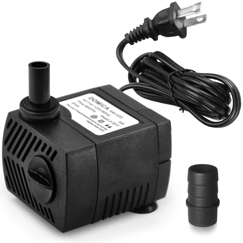 Ultra Quiet 90 GPH Submersible Pump For Small Fountains And Aquariums with power cord and nozzle attachment
