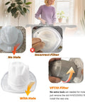 12 Pack VF110 Vacuum Filter Replacement For Black And Decker Handheld Vacuums showing correct and incorrect fit of the filter.