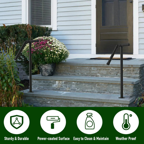 Heavy Duty Wrought Iron Stair Railing Handrails For Outdoor Steps Single Post Design With Black Powder Coat Finish set by front porch steps.