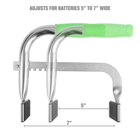 Heavy Duty Battery Carrier Lifter And Grab Tool For Top Post And Side Post Batteries With Rubber Pad Grip, 5 to 7 inch size.