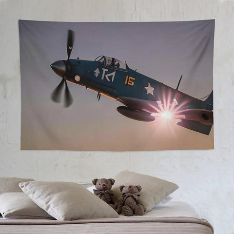 World War II Aircraft Airplane Print Large Polyester Wall Tapestry With Installation Kit for bedroom above bed