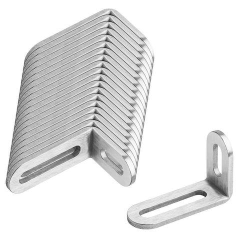 20 Pack Slotted Corner Braces L Angle Brackets 1-7/8 Inch Long, 3/4 Inch Wide, 1-1/8 Inch High, 1/8 Inch Thick, Stainless Steel 201 Brushed Finish