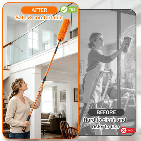 All In One High Ceiling Duster Replacement Heads Kit Fits Standard Threaded Poles With Swivel Joint For Easy Dusting cobwebs