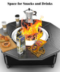 Fire Pit Surround Tabletop For Solo Stove Bonfire Ranger 2.0 Thick Powder Coated Steel Outdoor Fire Pit Table with snacks and drinks