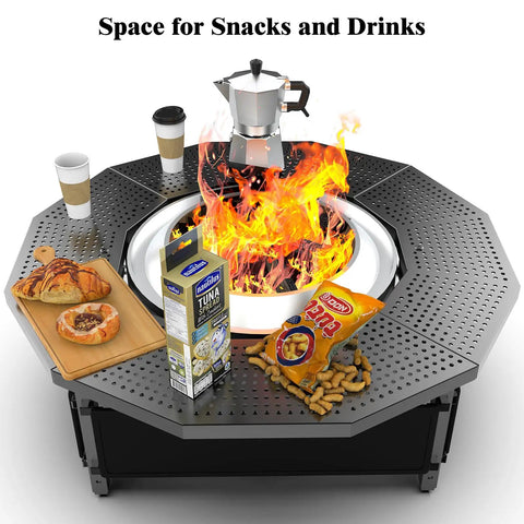 Fire Pit Surround Tabletop For Solo Stove Bonfire Ranger 2.0 Thick Powder Coated Steel Outdoor Fire Pit Table with snacks and drinks