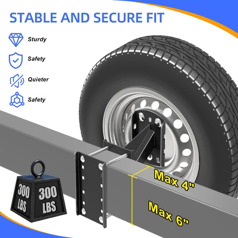 Heavy Duty Spare Tire Mount Bracket For Trailers And Carriers, 300 Lb Capacity, showing stable fit on trailer frame