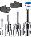 4 In 1 Pipe Tapping And Threading Tool Kit For Home Plumbing Repair, includes 1/2, 3/4, 1 inch dies, gloves, and accessories.