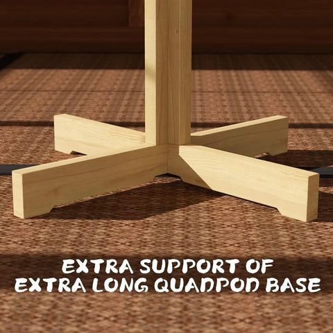 Natural Rubberwood Kendo Tameshigiri Practice Stand quadpod base for stability, ensuring safe practice.