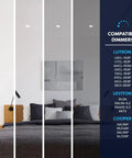 No Fuss Push N Lock Setup Trimless Recessed Lighting 2 Inch Dimmable Spotlight with various compatible dimmers displayed in a modern bedroom.