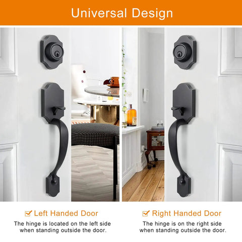 Double Door Lock Set With Dummy Lever Handle Satin Nickel Front Door Hardware showing left and right handed setup