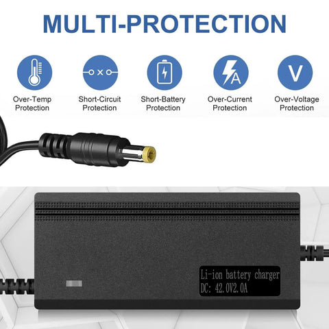 Beefy 54.6V 2A Ebike Charger For 48V Lithium Batteries 13S Pack Fast Charge With 5.5mm 2.1mm DC Plug 100 240V Input Works With Rad Power Lectric Aventon Himiway Ecotric Sondors Hiboy ViVi Jasion Eb7 And More